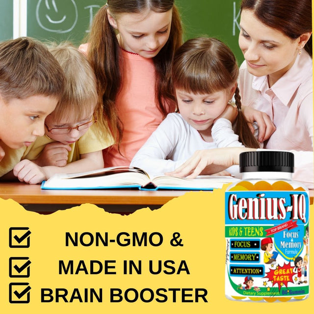 Genius-Iq Kids Brain Focus Memory Support Supplement, Focus Gummies for Kids & Teens 60 Count