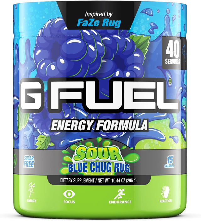 Faze Rug Energy Powder, Sugar Free, Clean Caffeine Focus Supplement, Water Mix, Sour Blue Raspberry Flavor, with Focus Amino, Vitamin + Antioxidants Blend - 10.44 Oz (40 Servings)