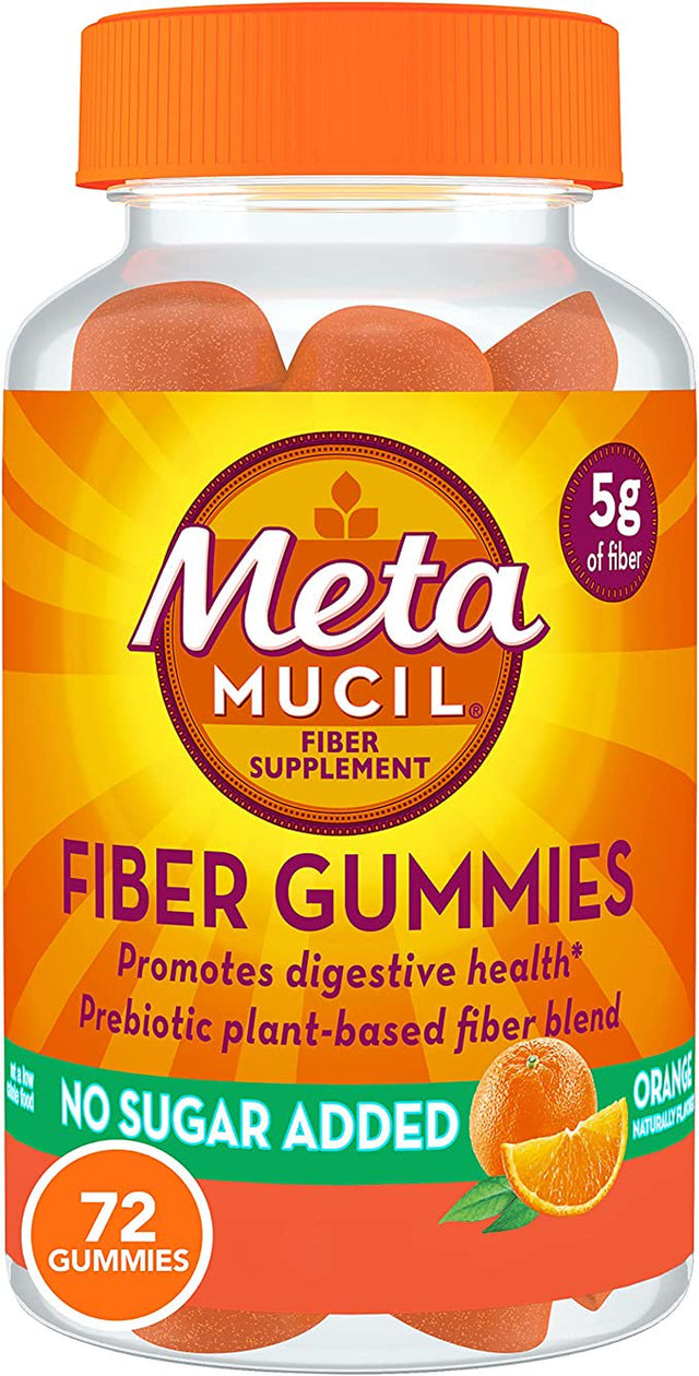 Metamucil Fiber Supplement Gummies, Sugar Free Orange Flavor, Prebiotic 72 Count (3-Pack) *EN