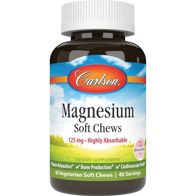 Carlson Magnesium, Natural Berries & Creme, 125 Mg, 40 Vegetarian Soft Chews