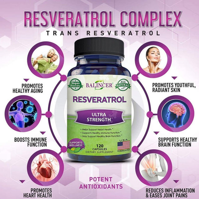 Balincer 100% Natural Resveratrol - Antioxidant Supplement, Trans-Resveratrol Pills for Heart Health and Pure, Trans-Resveratrol and Polyphenols