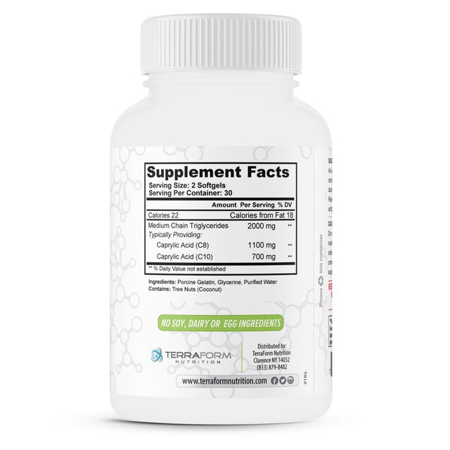 MCT Oil Pills - Derived from Coconut - Supports Energy Levels, Healthy Weight Loss Healthy Skin & Hair Growth - Maximum Strength 2000Mg per Serving- Made in USA - 1 Month