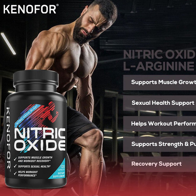 KENOFOR Ultra Strength Nitric Oxide Supplement Capsules, L-Arginine 3X Strength - Advanced Muscle Support Nitrate Booster for Increased Intensity of Strength and Energy Training