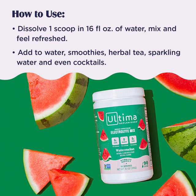 Ultima Replenisher Hydration Electrolyte Powder- 90 Servings- Keto & Sugar Free- Feel Replenished, Revitalized- Naturally Sweetened- Non- GMO & Vegan Electrolyte Drink Mix- Watermelon