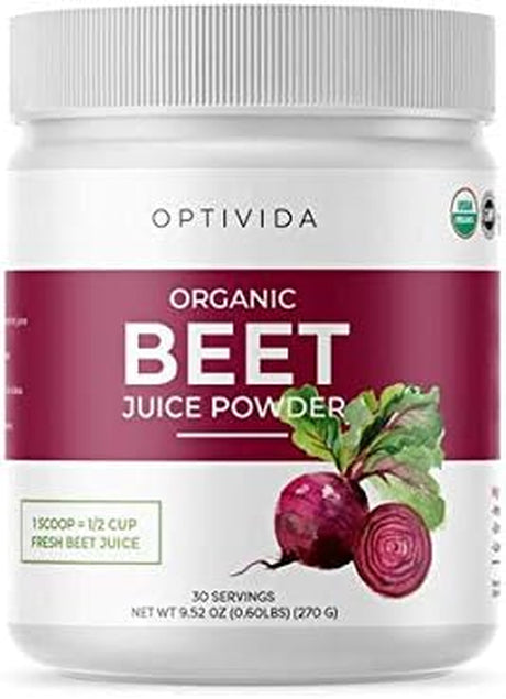 OPTIVIDA Nitric Oxide Beet Powder Organic | All Natural Beets Roots Supplements | Support Blood Flow, Heart & Liver Health | Vegan, Non-Gmo, and Gluten Free 30 Servings