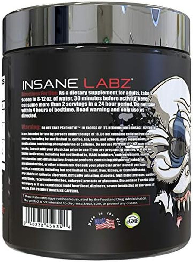 Insane Labz Psychotic Test, High Stim Testosterone Energy and Pump Boosting Pre-Workout Powder with DMAE Bitartrate, D Aspartic Acid, Creatine HCL and Glycerol Monostearate, 30 Servings, Fruit Punch