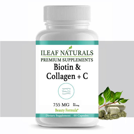 Ileaf NATURALS Biotin & Collagen + Vitamin C 755 MG - 60 Veggie Capsules