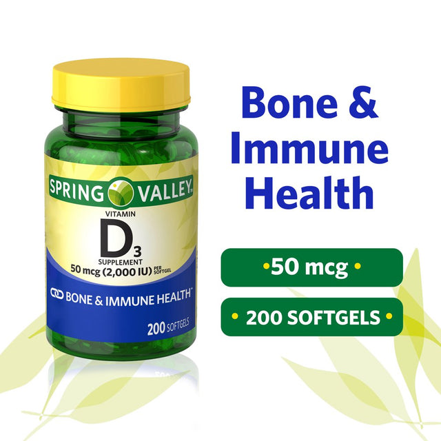 Spring Valley Vitamin D3 Supplement, 50 Mcg (2,000 IU), 200 Count