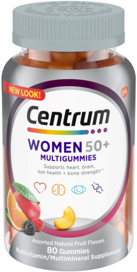 Centrum Multigummies Gummy Multivitamin for Women 50 Plus, with Vitamin D3, B6 and B12, Multivitamin/Multimineral Supplement, 80 Ct (Pack of 4)