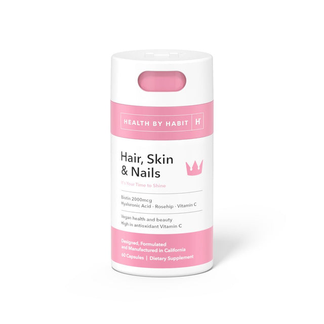 Health by Habit Hair Skin & Nails Supplement, Biotin, Hyaluronic Acid, 60 Capsules