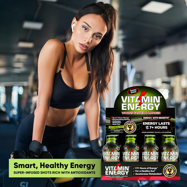 Pre Workout Vitamin Energy Drink - Keto Friendly Sugar Free Shots | Natural Clean Green Tea Caffeine with Proprietary Endurance Blend | Energize up to 7+ Hours - Sour Apple - 1.93 Fl Oz (Pack of 12)