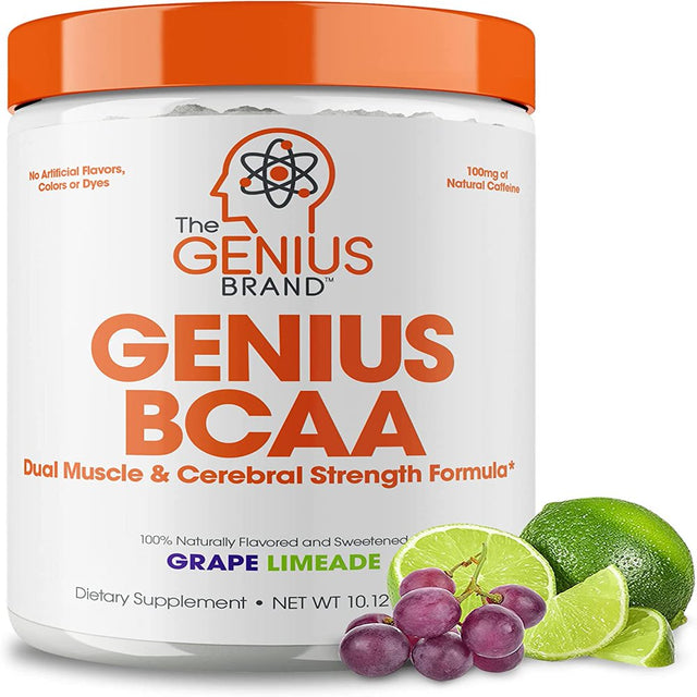 BCAA Powder with Nootropic Benefits ,Natural Amino Energy & Muscle Recovery Supplement, Vegan , Grape Limeade, Genius BCAA by the Genius Brand