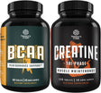 Bundle of Branch Chain Amino Acids Supplement and High Strength Tri Phase Creatine Pills - Vegan BCAA Capsules Post Workout Muscle Recovery and Growth Support - Muscle Mass Gainer and Muscle Recovery