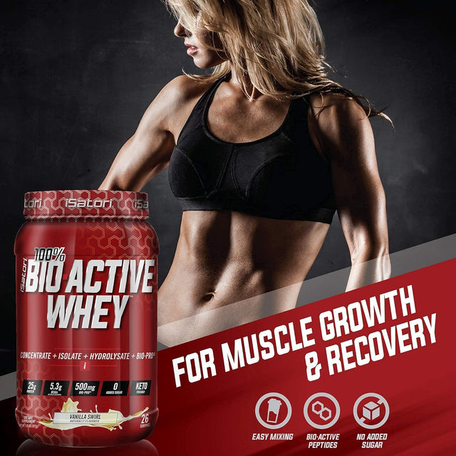 Isatori Bio-Active Whey Protein Powder - Vanilla Swirl (30 Servings) Classic Blender Bottle (Clear Bottle with Red Top)