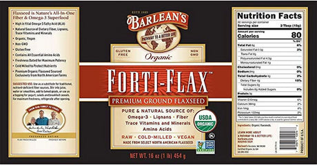 Barlean'S Organic Forti-Flax Premium Ground Flaxseed with All-Natural Supplement Source of Omega-3S, Lignans and Fibers for Maximum Nutrition - Vegan, Non-Gmo, Gluten-Free - 16 Oz