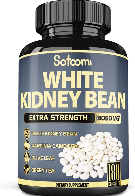 Premium 6 in 1 White Kidney Bean Extract Capsules - 6 Month Supply - Equivalent to 9050Mg - Extra Blend with Olive Leaf, Green Coffee Bean & Green Tea - Support Carb Scale down - 1 Pack 180 Count