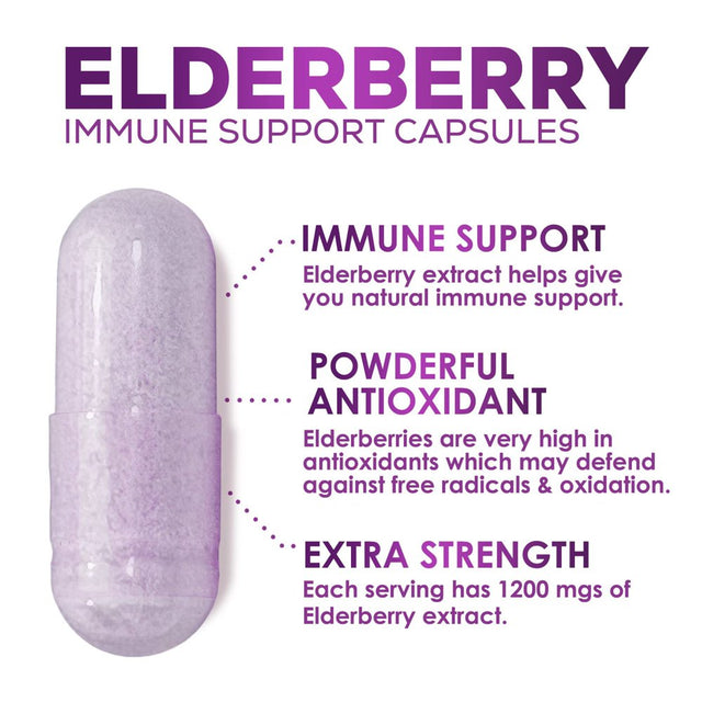 Nature'S Nutrition 10:1 Elderberry Extract Capsules - Highly Concentrated Sambucus Black Elderberry, Immune Support Dietary Supplement, Elder Berry Vitamins, Gluten Free Non-Gmo - 120 Capsules