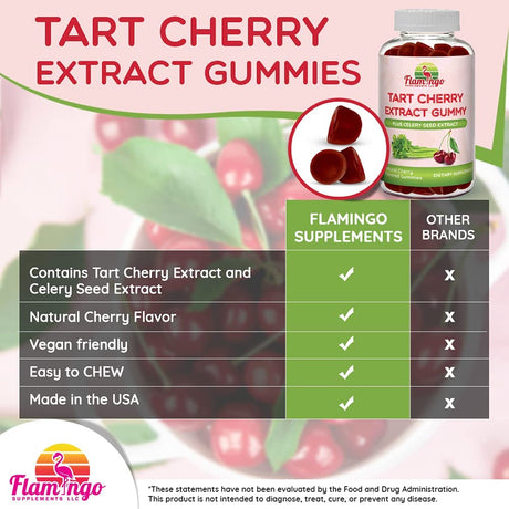 Tart Cherry Gummies (2000Mg) with Celery Extract (400Mg)- Uric Acid Cleanse, Sleep, and Joints- Tart Cherry Extract Alterative to Tart Cherry Juice Concentrate, Capsules, or Powders - 60 Count