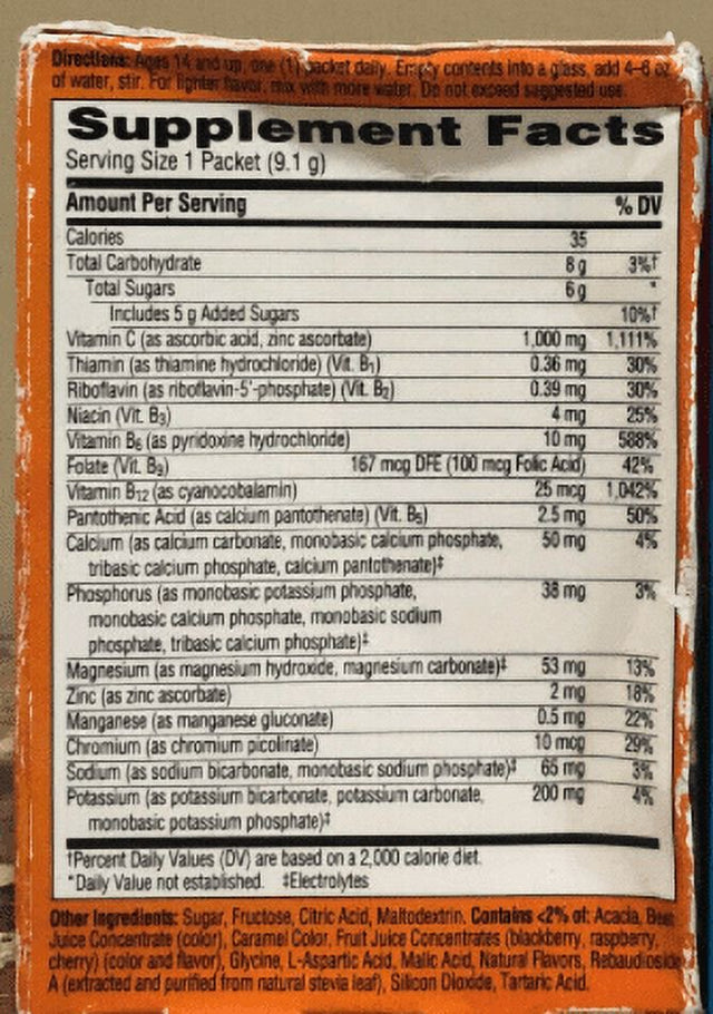 Emergen-C 1,000 Mg Vitamin C Drink Mix Packets Raspberry, 10 Ea (Pack of 6)