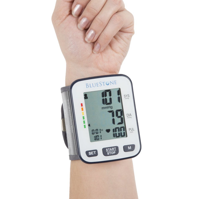 Cuff-Style Blood Pressure Machine - Electronic Blood Pressure Cuff and Pulse Monitor with LCD Display, Memory, and Storage Case by Bluestone