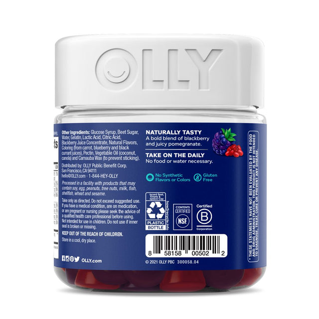 OLLY Mens Multivitamin Gummy, Health & Immune System Support, B Vitamins, Zinc, Blackberry Flavor, 90 Ct