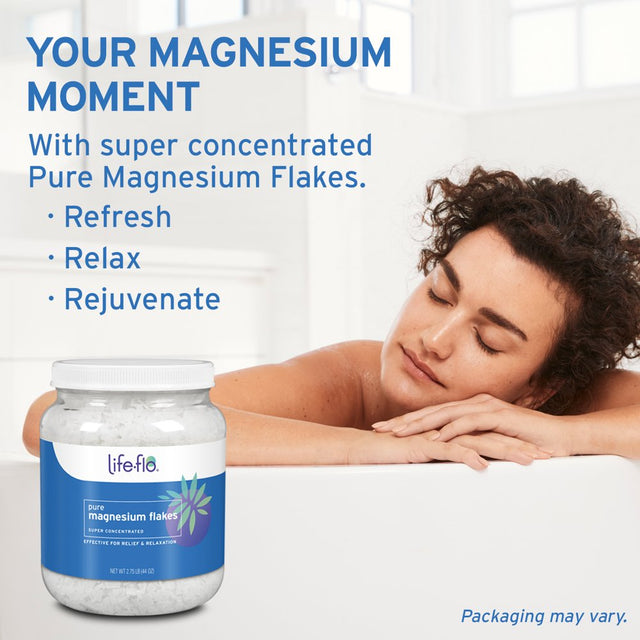 Life-Flo Pure Magnesium Flakes for Bath | Concentrated Magnesium Chloride Crystals, Relaxing & Rejuvenating Soak (44 Oz)