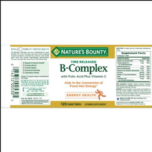 Nature'S Bounty B-Complex with Folic Acid plus Vitamin C Tablets 125 Ea