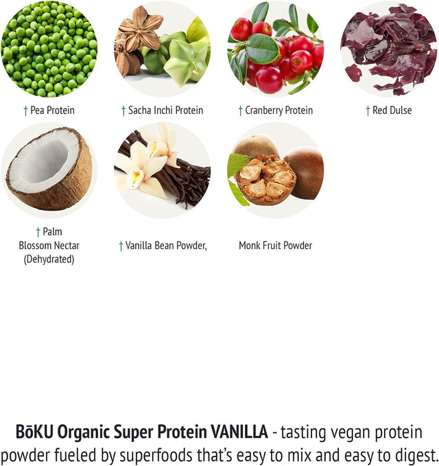 Bōku Organic Super Protein - Vanilla Vegan Protein Powder 21.2 Oz - Plant Protein Drink - Contains All Essential Amino Acids, Soy-Free Organic Protein Mix with Digestive Enzymes - 20 Servings