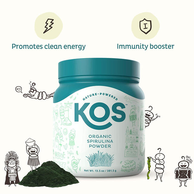 KOS Organic Blue Green Spirulina Powder, Vegan, Non-Irradiated, Non-Gmo, 13.5Oz, 109 Servings