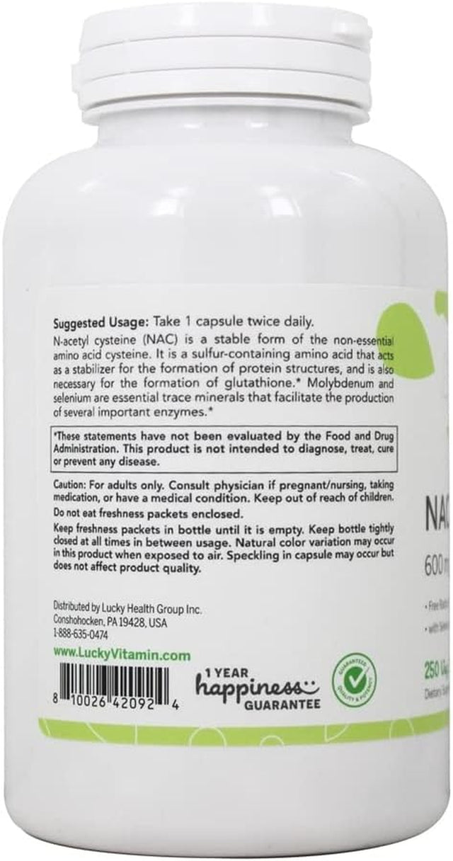 Luckyvitamin - NAC N-Acetyl Cysteine 600 Mg. - 250 Veg Capsules