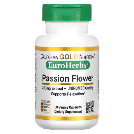 California Gold Nutrition Passion Flower, Euroherbs, European Quality, 250 Mg, 60 Veggie Capsules