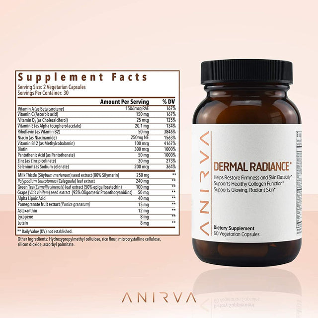 Dermal Radiance by Anirva – anti Aging Skin Supplement | anti Aging Pills to Support Youthful Skin and to Boost Collagen