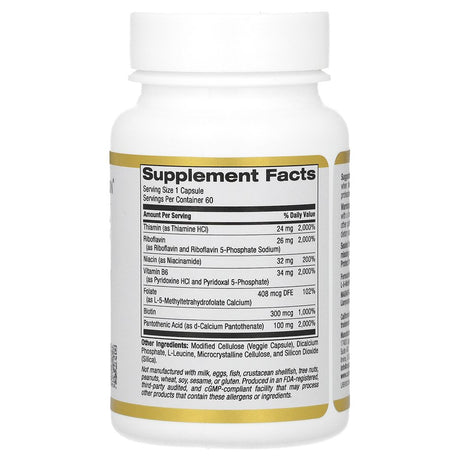 Vitamin B Complex, Thiamin B1, Riboflavin B2, Niacin B3, Pyridoxine B6, Biotin B7, Pantothenic Acid B5 and Pro Folate B9, Gluten Free, Non GMO, 60 Veggie Capsules