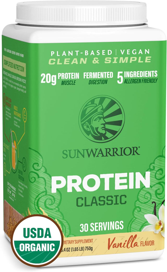 Brown Rice Protein Powder with Bcaa & Amino Acids Raw Rice Protein Shake Gluten Free Low Carb Dairy Free | Plant Based Classic Sprouted Brown Rice Protein Powder Vanilla 750G by Sunwarrior