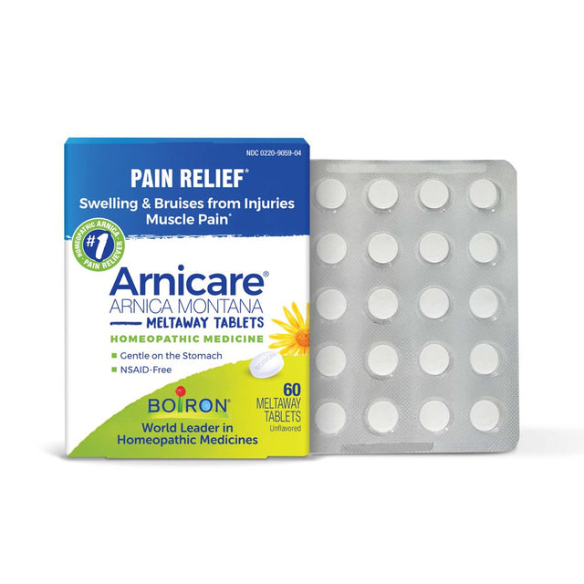 Boiron Arnicare Tablets, Homeopathic Medicine for Pain Relief, Swelling & Bruises from Injuries, Muscle Pain, 60 Meltaway Tablets