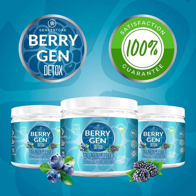 Berry Gen: Detox X 2 Collagen Powder with Antioxidants and Probiotics - 60 Servings - Peptides with Type 1 and 3 Collagen - Support Healthy Hair, Skin, Nails, Digestion and Gut Health - Made in the US