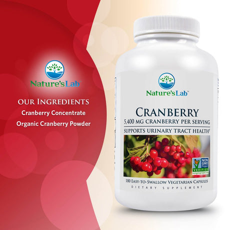 Nature'S Lab Cranberry 5400Mg – 180 Count (6 Month Supply) - Supports Urinary Tract Health* – Non-Gmo Verified, Vegan, Gluten Free