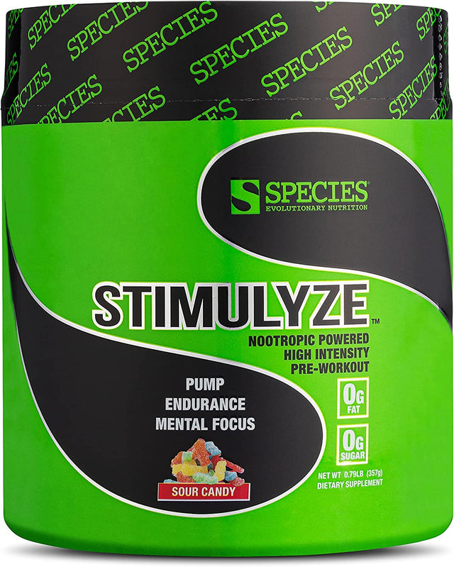 Species Nutrition Stimulyze, Nootropic Pre Workout Powder, Enhanced Pump, Endurance, & Mental Focus (Sour Candy, 30 Servings)