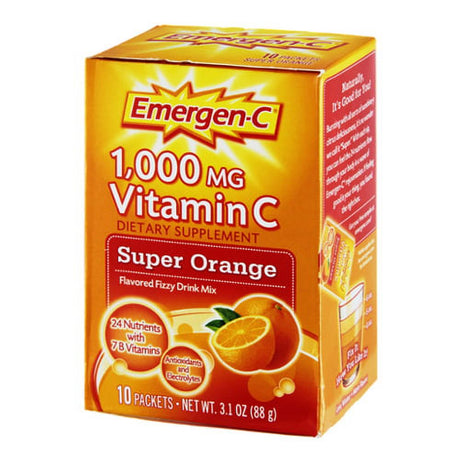 Emergen-C 1000 Mg Vitamin C Fizzy Drink Mix, Super Orange - 10 Ea, 6 Pack