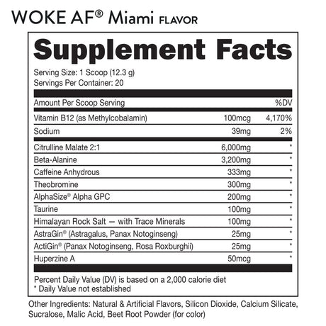 Bucked up Woke AF Pre-Workout Powder, Increased Energy, Miami, 333Mg Caffeine, 20 Servings