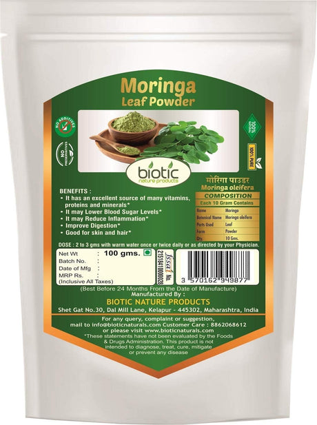 Biotic Moringa Leaf Powder, Tulsi Powder and Amla Powder - Combo 100G Each (300 GMS)