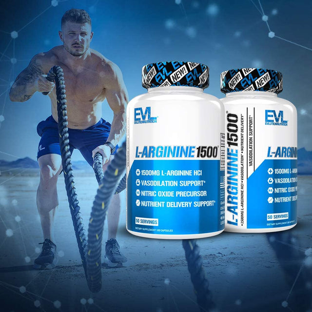 Evlution Nutrition Nitric Oxide Booster L-Arginine Supplement - High Potency Nitric Oxide Supplement with 1500Mg of L Arginine HCL for Enhanced Pumps Energy Muscle Growth and Vascularity NO Booster