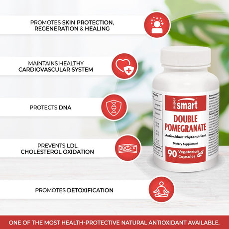 Supersmart - Double Pomegranate (90% Ellagic Acid) - Antioxidant Supplement - Cardiovascular Health - Liver Support | Non-Gmo & Gluten Free - 90 Vegetarian Capsules