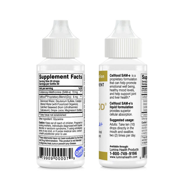 Cellfood Sam-E Liquid Formula+, 1 Fl Oz - Joint Support & Liver Health - Liquid for Easier Absorption & Better Bioavailability - Gluten Free, Non-Gmo - 30-Day Supply