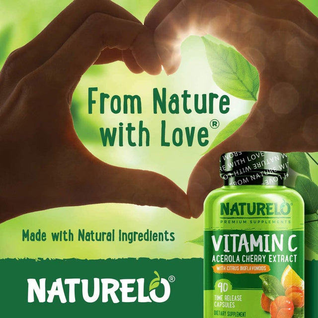 NATURELO Vitamin C with Organic Acerola Cherry Extract and Citrus Bioflavonoids - Vegan Supplement - Immune Support - 500 Mg VIT C per Cap - Non-Gmo - 90 Capsules