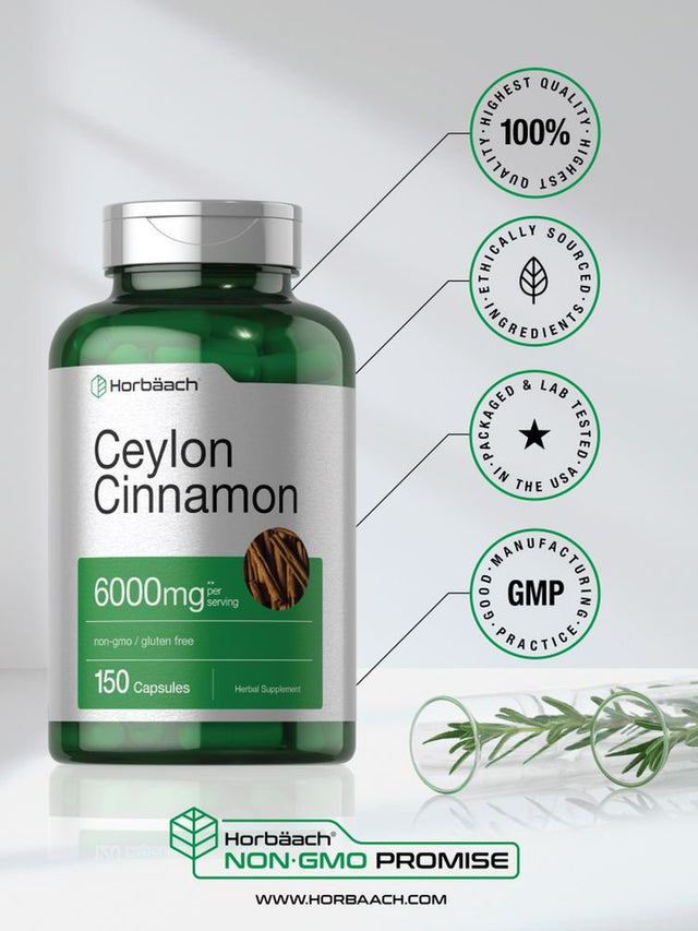 Ceylon Cinnamon Capsules | 6000 Mg | 150 Count | by Horbaach