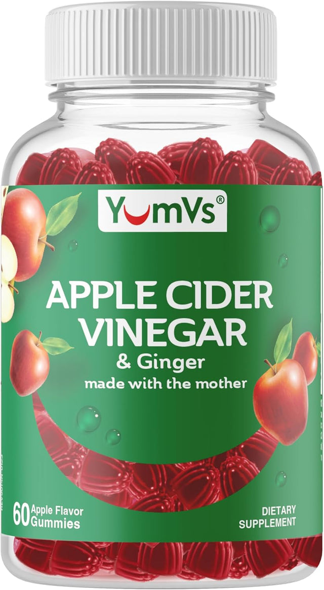 Apple Cider Vinegar Gummies with the Mother + Ginger by Yumvs | Non GMO, Vegetarian Supplement for Women & Men | Heart Health and Digestive Support | Natural Apple Flavor Chewables - 60 Count