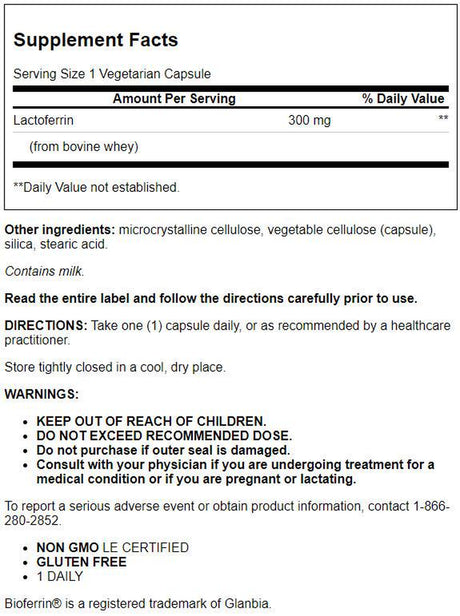 Life Extension Lactoferrin Caps 300Mg - Lactoferrin Supplement from Bovine Whey - for Healthy Immune System Support and Eye Health - Gluten-Free, Once Daily, Non-Gmo, Vegetarian – 60 Capsules