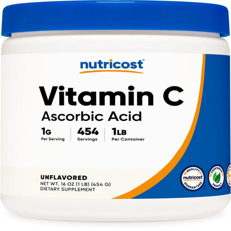 Nutricost Vitamin C (Ascorbic Acid) Powder 1LB - Gluten Free, Non-Gmo Supplement