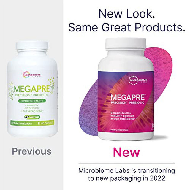 Microbiome Labs Megapre Prebiotic Blend - Clinically Tested Oligosaccharides Fiber to Support Immune Health, Digestion & Gut Barrier - Prebiotics Supplement for Women & Men (180 Capsules)